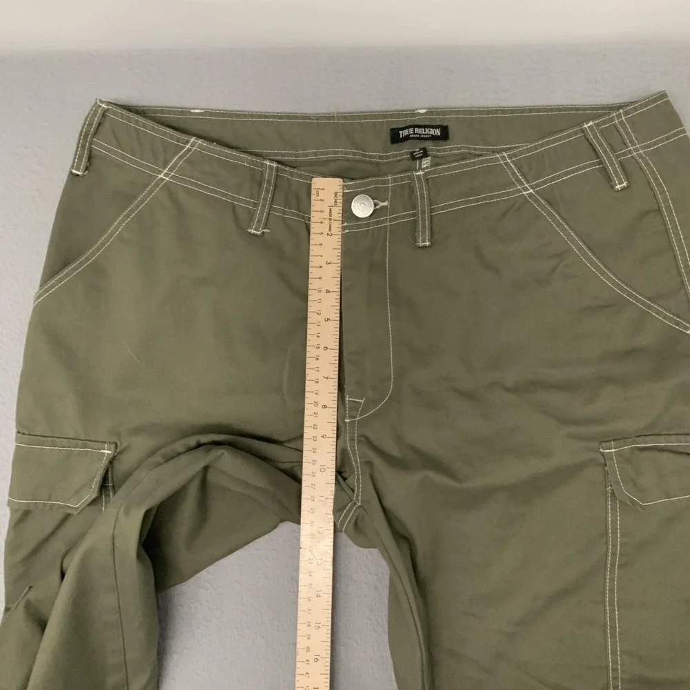 True Religion Cargo Pants Sz 38x32 Green Utility Streetwear White Stitching - Picture 9 of 11